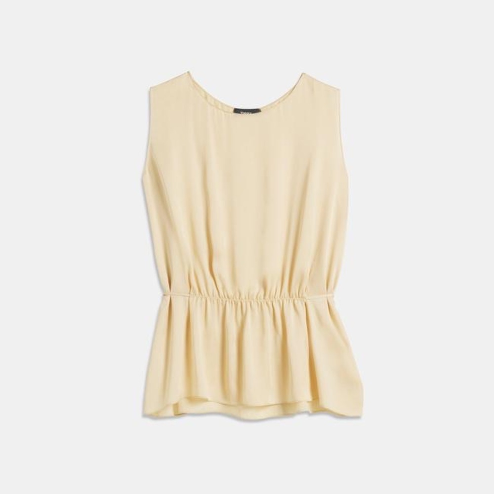 Theory Shirred Sleeveless Blouse Size Large in Melon/Charmeuse Yellow NWT